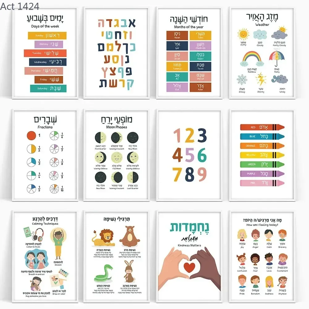 Canvas Painting Hebrew English - огляд і ціна Kids Education Alphabet Numbers