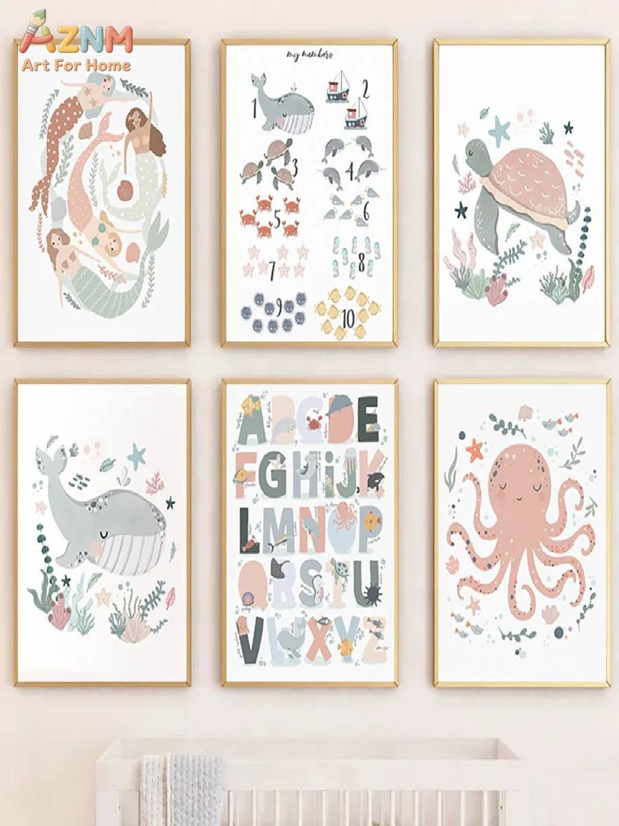 AZNM Nursery Sea Animal Canvas - огляд і ціна Kids Education Alphabet Numbers